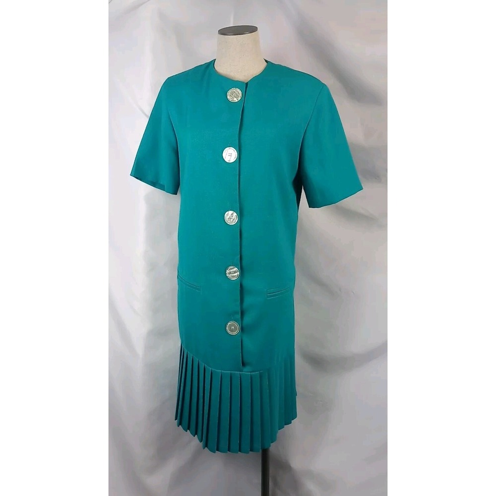 VTG Ultra New York Dress Women's‎ Size 10 Big Button Pleated Dress 1990s Fashion